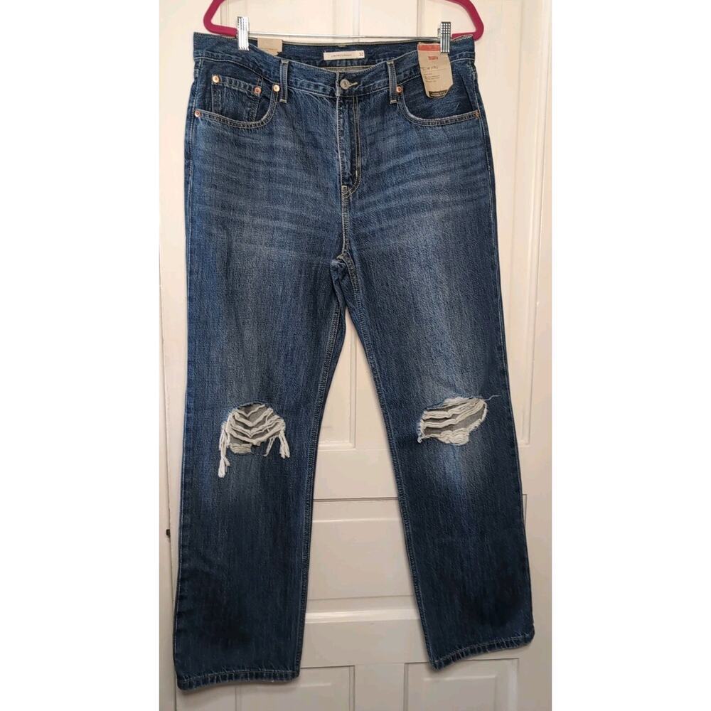 Levi's Low Pro Mid Rise Straight Leg Distressed Jeans Men's 32 Blue Whisker(1010